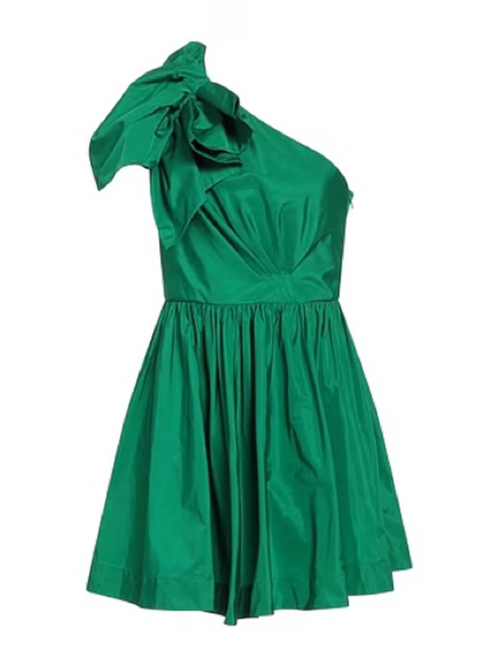 Pinko One-Shoulder Emerald Green Mini Dress with Statement Bow